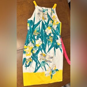Tahari Floral Sleeveless Dress - Teal, Yellow, Pink - Corrina Dress